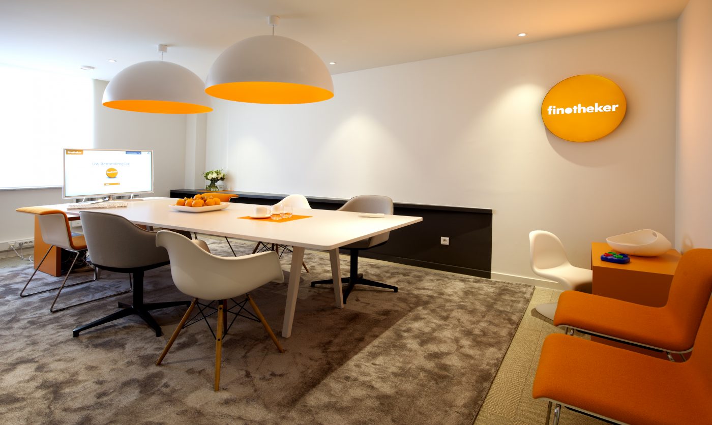 Meeting space in white and orange